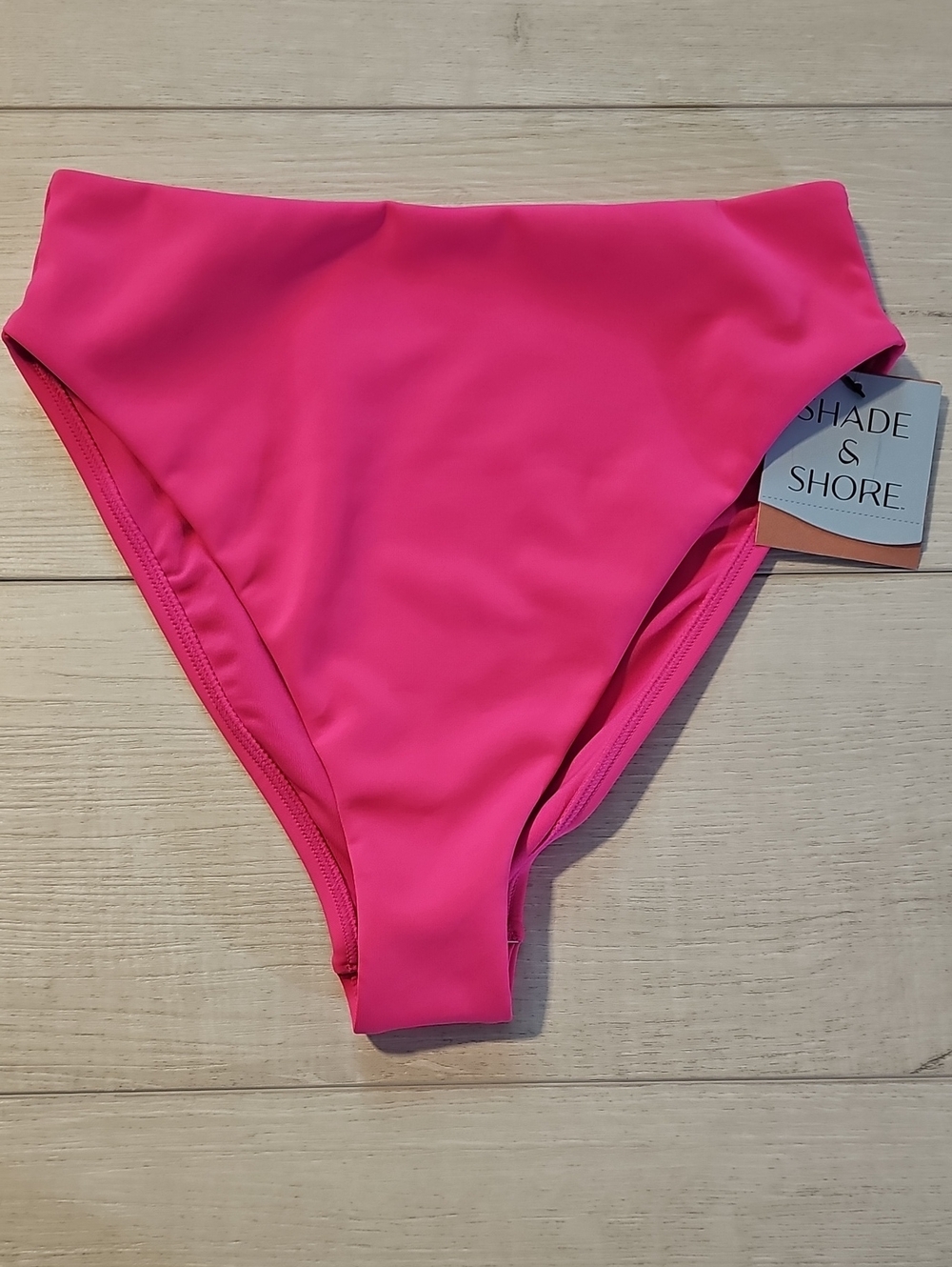 Shade & Shore Women's S Neon Pink High-Waist Cheeky Bikini Bottoms